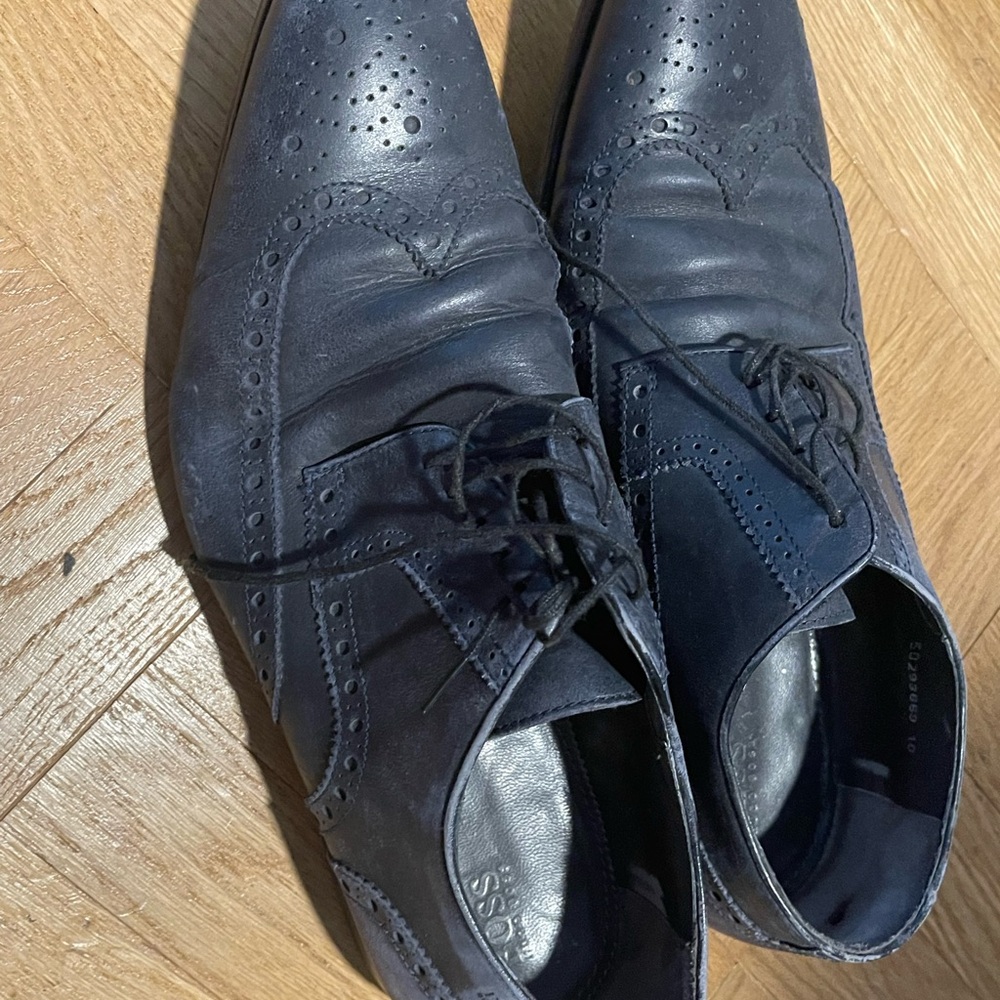 Hugo Boss Black Oxford Dress Shoes with Wingtip Brogue
